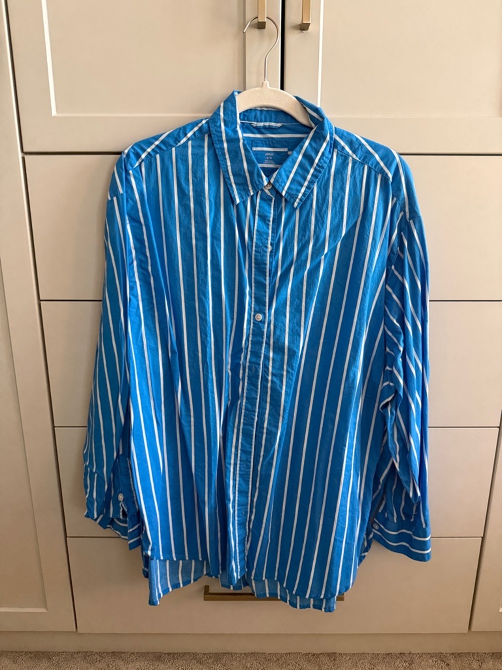 aerie Blue and White Vertical Stripe Button-Down Shirt